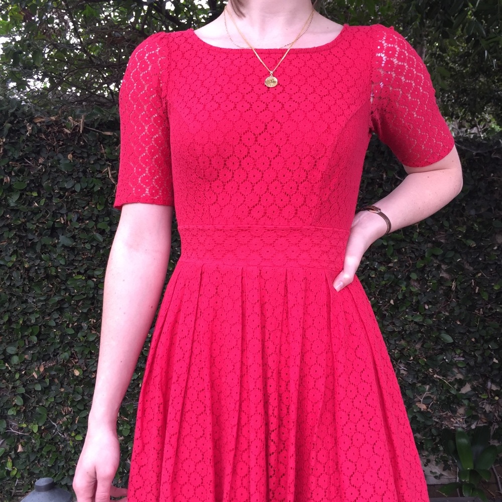 Red lacy semi-formal dress